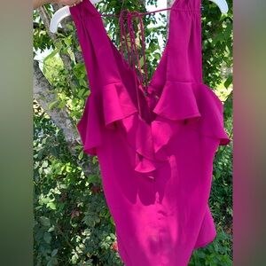 Express Pink Ruffled Tie Front Tank Top